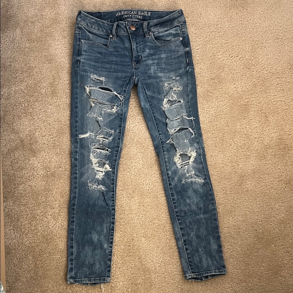 American Eagle Outfitters Women's Ripped Skinny Jeans - Dark Blue